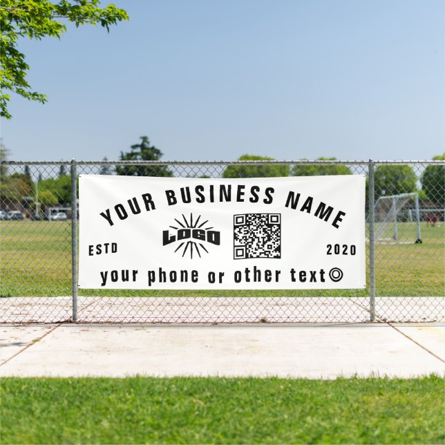 White Business Logo Qr Code Outdoor 10' langer Vin Banner (InSitu)