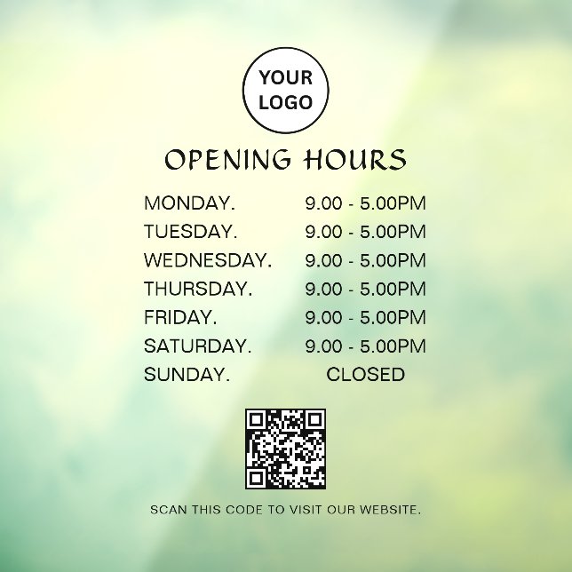 White Business Opening Hours Modern Script Qr  Fensteraufkleber (Blatt 3)