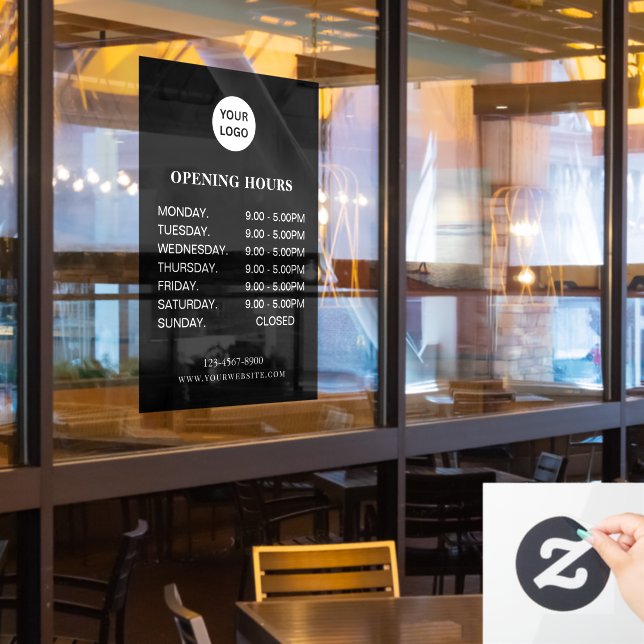 White Business Opening Hours Simple Modern Script  Fensteraufkleber (Restaurantfenster)
