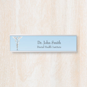White Caduceus Dental Mirror Medical Toothbrush Türschild