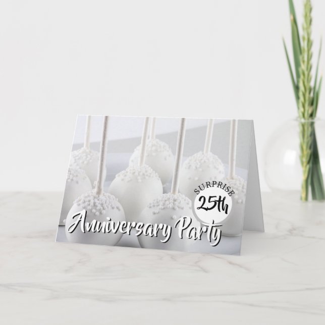 White Cake Pops 25 Jahre Überraschung Hochzeitsfei Einladung (Vorderseite)