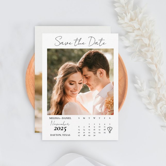 White Calendar Couple Two Foto Wedding Save The Date (Von Creator hochgeladen)