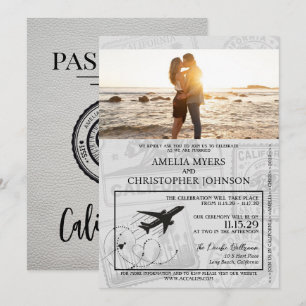 White California Passport Wedding Einladung