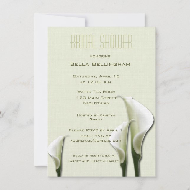 White Calla Lilien Bridal Dusche Einladung (Vorderseite)