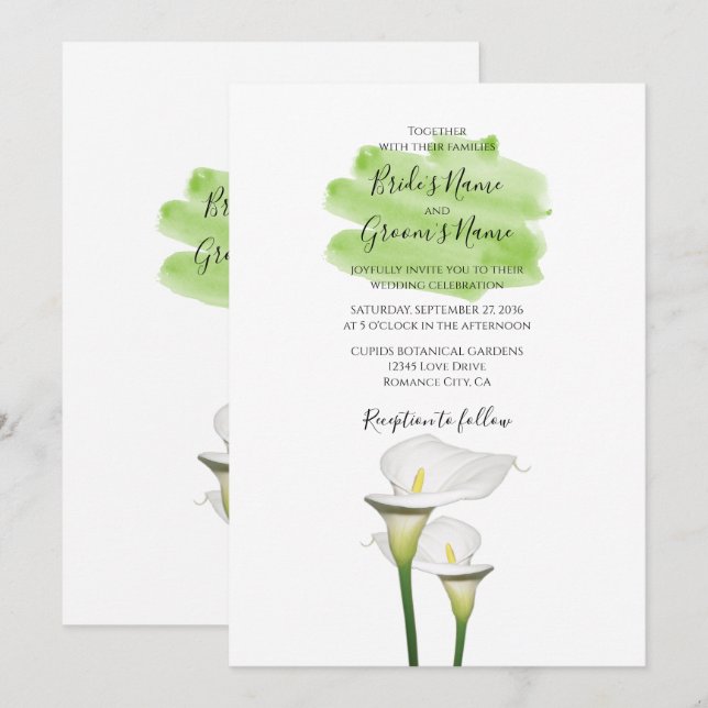 White Calla Lilies Aquarelle Mariage Invitations (Devant / Derrière)