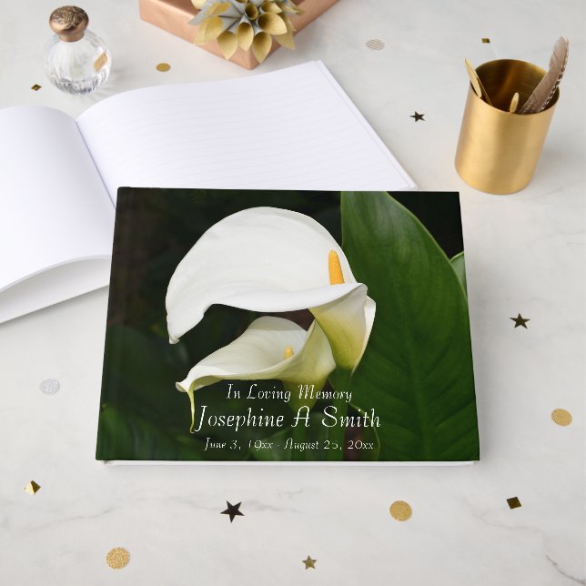 White Calla Lilies Floral Memorial Service Gästebuch (Vorderseite Offen)