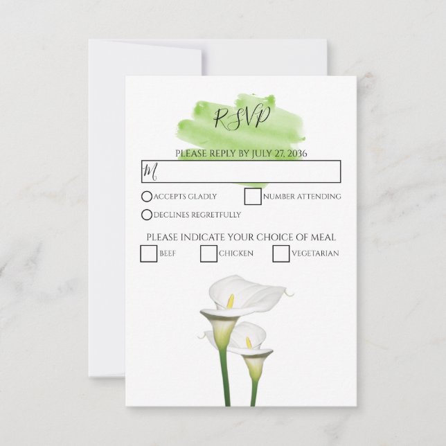 White Calla Lilies Watercolor Wedding RSVP Cards (Vorderseite)