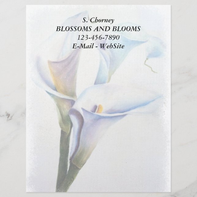 WHITE CALLA LILILILIES CUSTOMIZABLE LETTERHEAD BRIEFBOGEN (Vorderseite)
