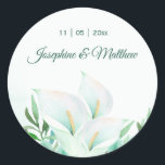 White Calla Lilly Floral Wedding Stickers<br><div class="desc">Diese Hochzeitsaufkleber weisen weiße, Aquarelllien-Blume auf. Sie können diese Aufkleber mit Ihren Namen und Ihrem Hochzeitstermin personalisieren. Klicken Sie auf die Schaltfläche "Anpassen", um weitere Optionen zu erhalten, wenn Sie die Textgröße ändern oder einen zusätzlichen Text hinzufügen möchten. Diese Aufkleber eignen sich ideal für die Verwendung als Umschlag Aufkleber-Aufkleber oder...</div>