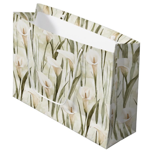 White Calla Lily Floral Brautparty Große Geschenktüte (Vorderseite Schrägansicht)