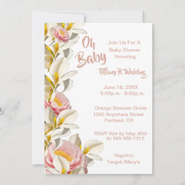 White Calla Lily & Peony Oh Baby Girl Babydusche Einladung