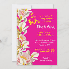 White Calla Lily & Peony Oh Baby Girl Babydusche Einladung