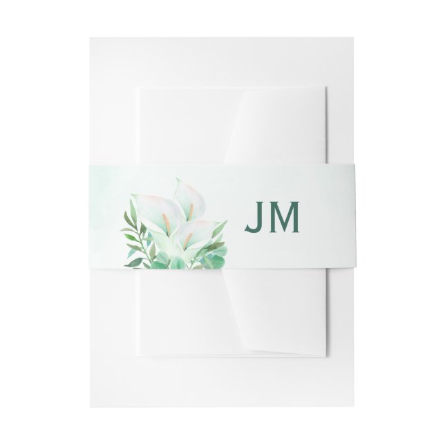 White Calla Lily Watercolor Monogram Wedding Einladungsbanderole (Vorderseite Beispiel)