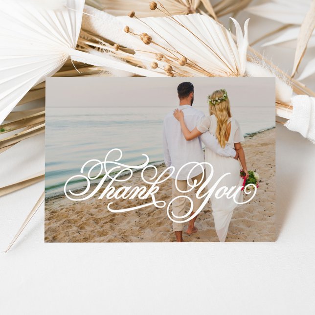White Calligraphy Script Wedding Foto Overlay Dankeskarte (Von Creator hochgeladen)