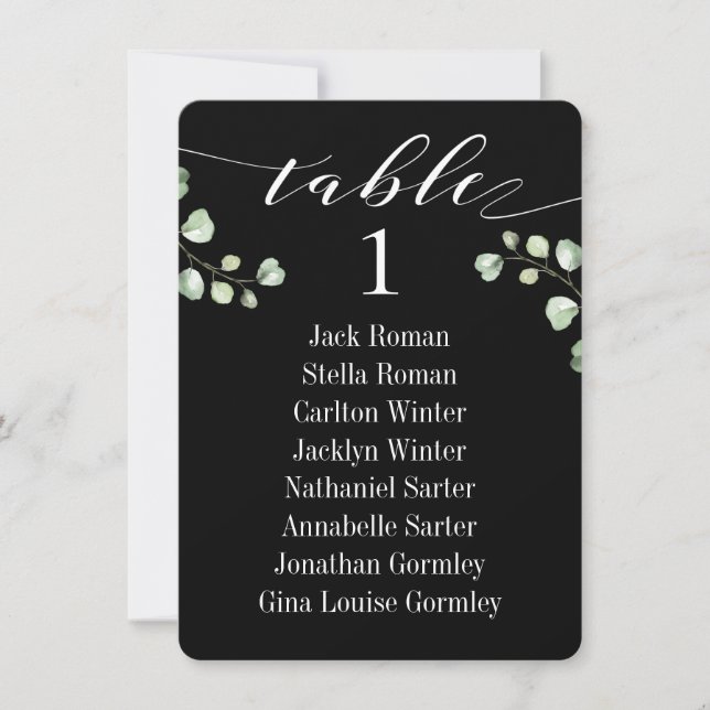White Calligraphy Wedding Black Seating Chart Card Einladung (Vorderseite)