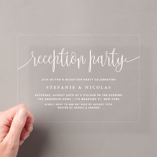 White Calligraphy Wedding Reception Party Acryleinladungen (Insitu (Handheld))