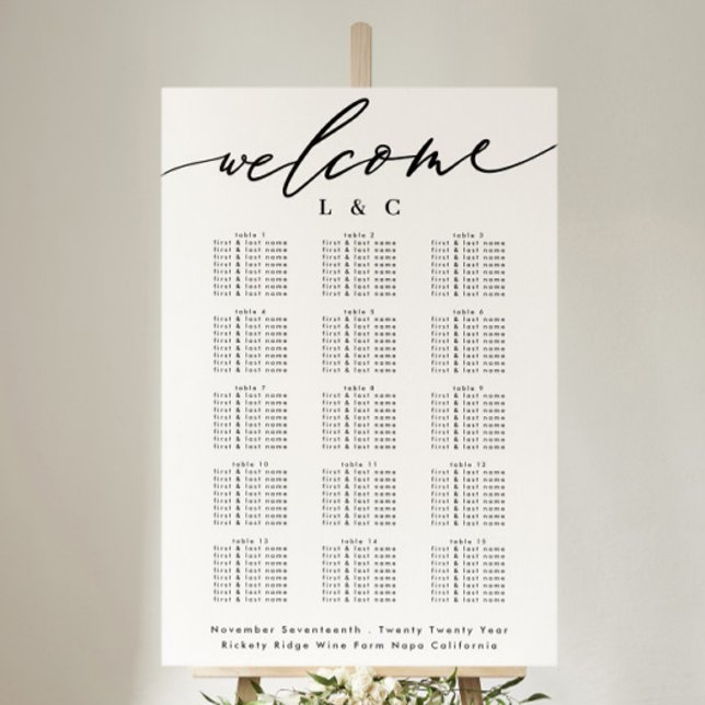 White Calligraphy Wedding Welcome Seating Chart Poster (Von Creator hochgeladen)