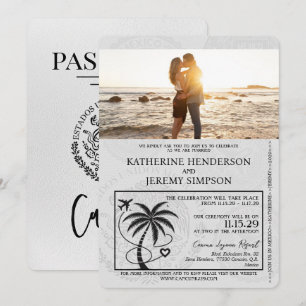 White Cancun Passport Wedding Einladung