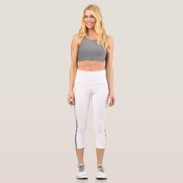 White Capri Leggings with Black Side Stripe