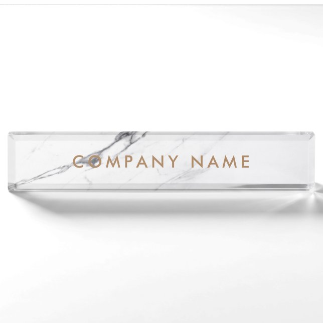 White Carrara Marble Classic Personalisiert Compan Namensplakette (Vorderseite)
