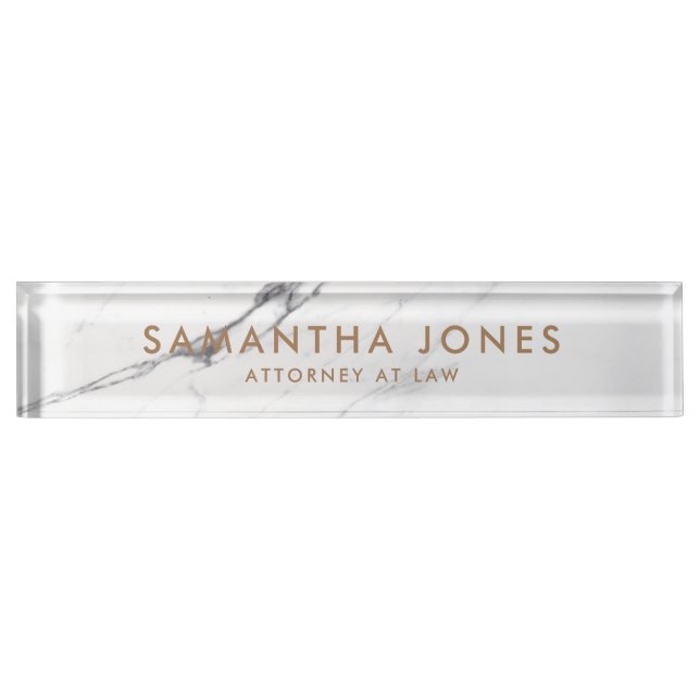 White Carrara Marble Classic Personalisiert Nampla Namensplakette (Vorderseite)