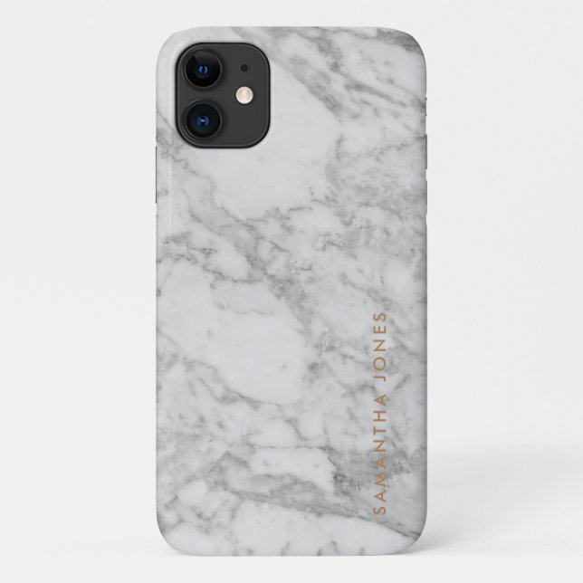 White Carrara Marble Gold Classic Personalisiert Case-Mate iPhone Hülle (Rückseite)