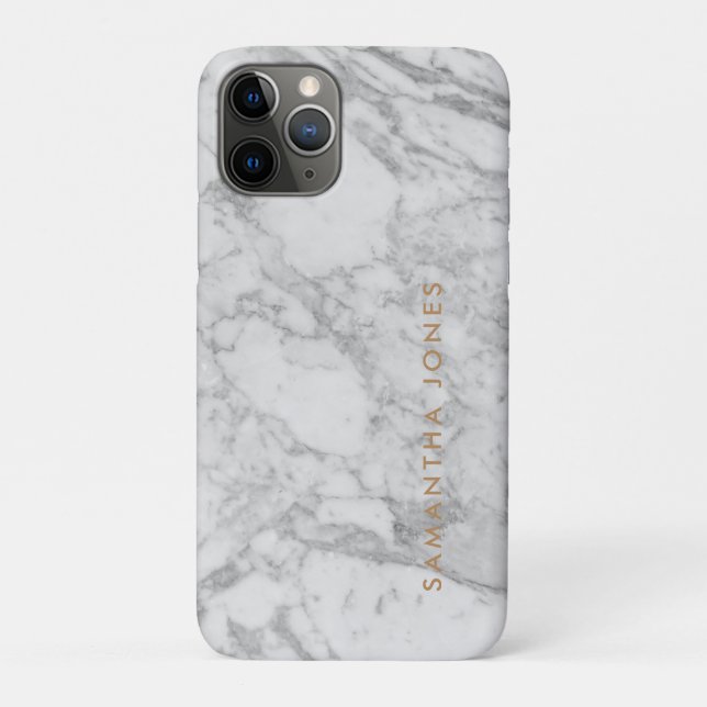 White Carrara Marble Gold Classic Personalisiert Case-Mate iPhone Hülle (Rückseite)