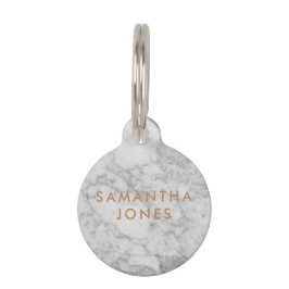 White Carrara Marble Gold Classic Personalisiert Haustiermarke