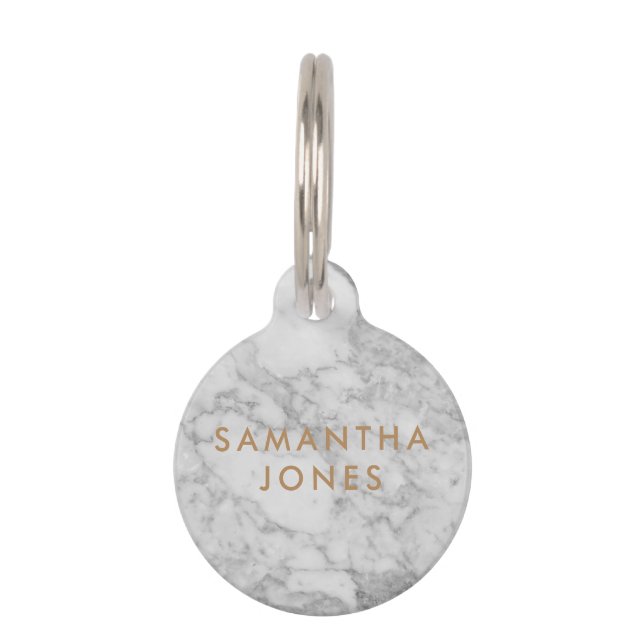 White Carrara Marble Gold Classic Personalisiert Haustiermarke (Vorderseite)