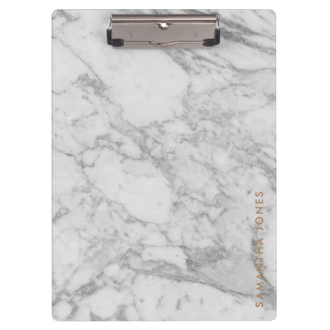 White Carrara Marble Gold Classic Personalisiert Klemmbrett (Vorderseite)
