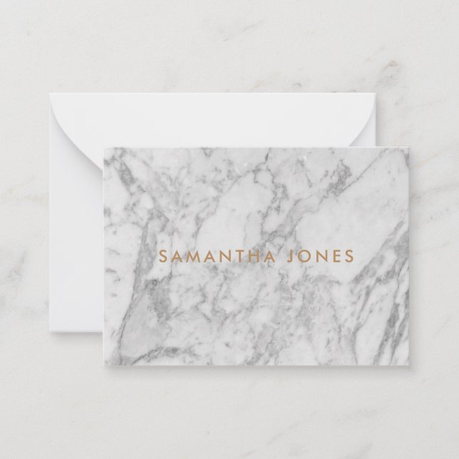 White Carrara Marble Gold Classic Personalisiert Mitteilungskarte (Vorderseite)