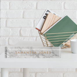 White Carrara Marble Gold Classic Personalisiert Namensplakette