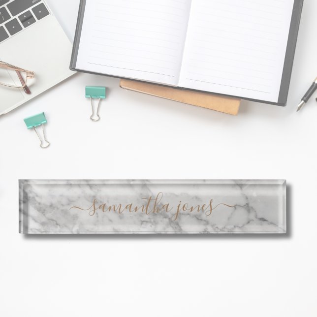 White Carrara Marble Gold Classic Personalisiert Namensplakette (White Carrara Marble Gold Classic Personalised Nameplate
)