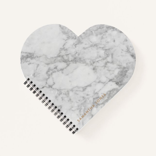 White Carrara Marble Gold Classic Personalisiert Notizbuch (Vorderseite)