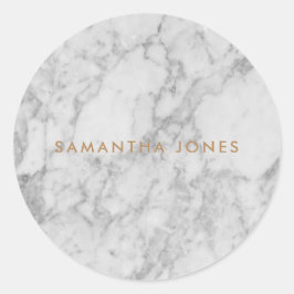 White Carrara Marble Gold Classic Personalisiert Runder Aufkleber