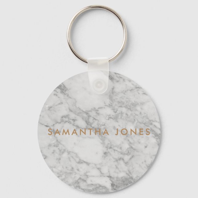 White Carrara Marble Gold Classic Personalisiert Schlüsselanhänger (Vorderseite)