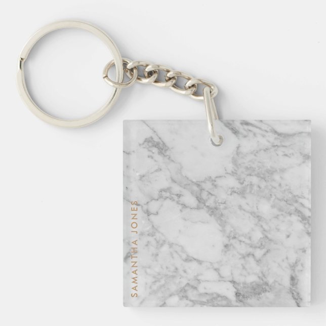 White Carrara Marble Gold Classic Personalisiert Schlüsselanhänger (Vorderseite)