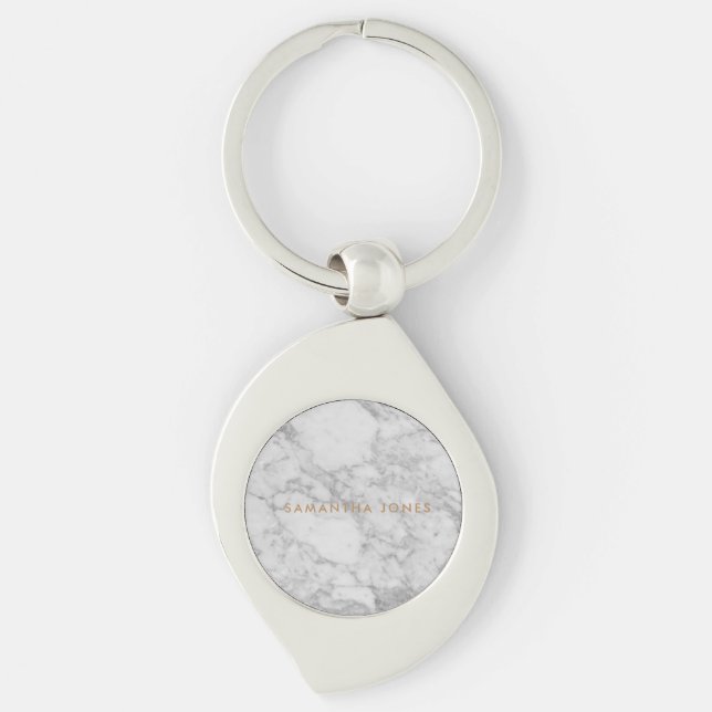 White Carrara Marble Gold Classic Personalisiert Schlüsselanhänger (Vorderseite)
