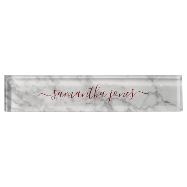 White Carrara Marble Gold Classic Script Namplate Namensplakette (Vorderseite)