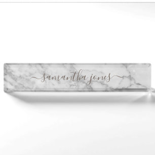 White Carrara Marble Gold Classic Script Namplate Namensplakette