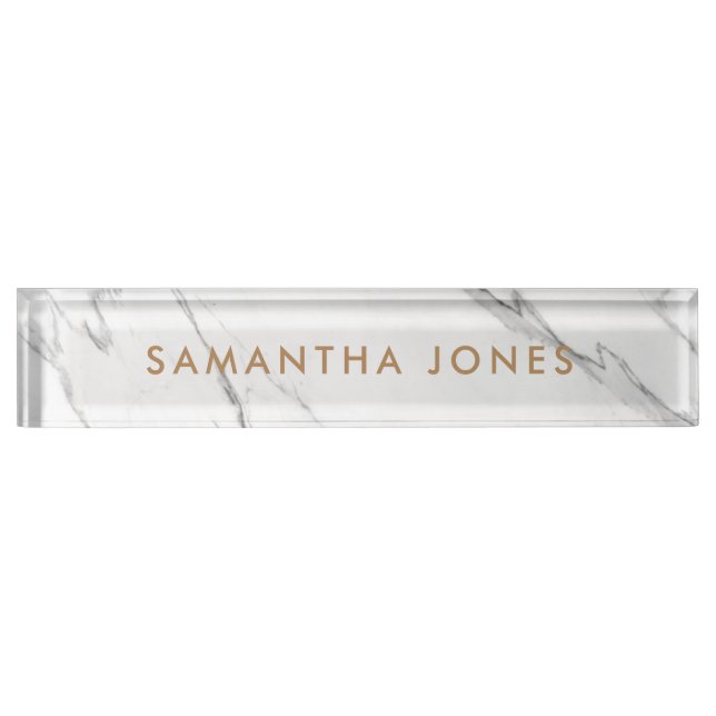 White Carrara Marble Gold Personalisierte Führungs Namensplakette (Vorderseite)