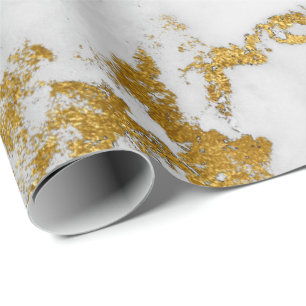 White Carrara Marble Gray Gold Glam Stone Geschenkpapier