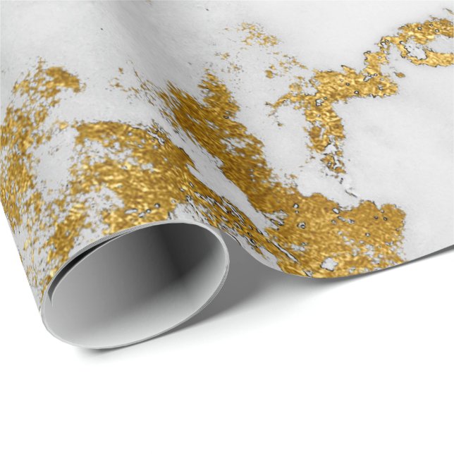White Carrara Marble Gray Gold Glam Stone Geschenkpapier (Rolleneckpunkt)