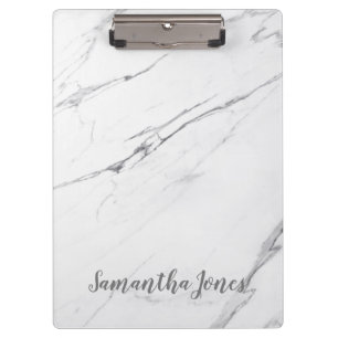 White Carrara Marble Script Classic Modern Klemmbrett