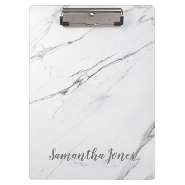 White Carrara Marble Script Classic Modern Klemmbrett (Vorderseite)