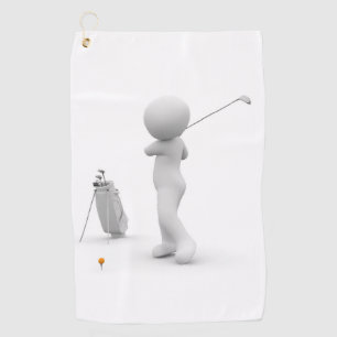 White Cartoon Charakter schwingen einen Golfclub B Golfhandtuch