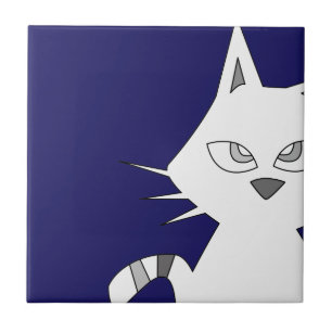 White Cat Cartoon auf Blue Fliese