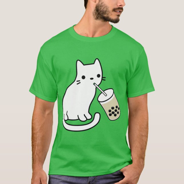 White Cat Drinking Boba Milkea boy T-Shirt (Vorderseite)