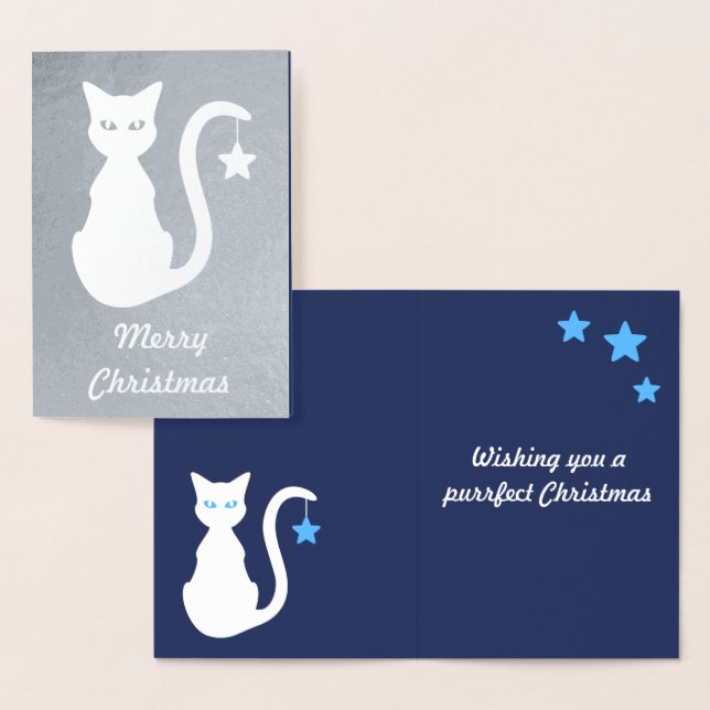 White Cat Foil Weihnachtskarte Folienkarte (Anzeige)