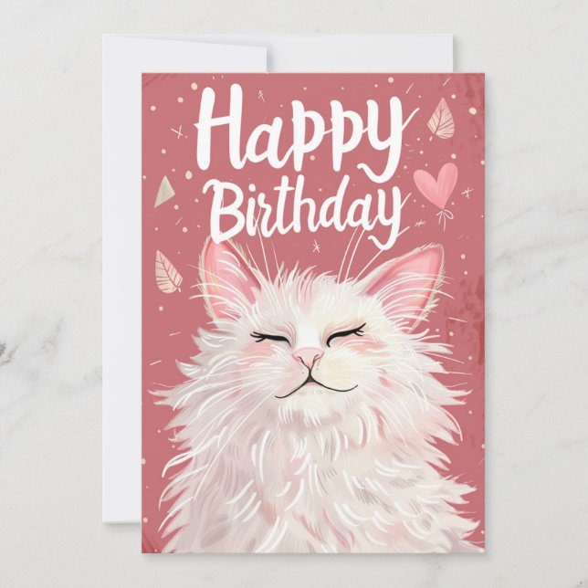 White Cat Happy Birthday Feiertagskarte (Vorderseite)
